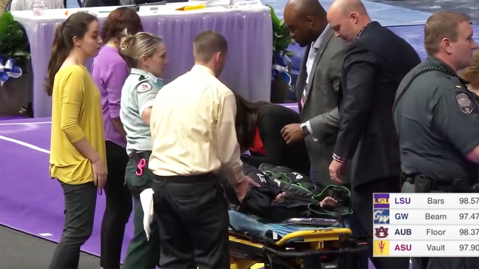 Cerio was taken to hospital. Image: NCAA