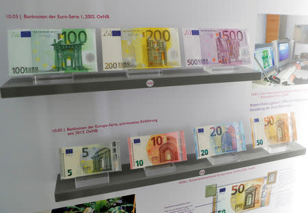 FILE PHOTO: Euro bank notes are exhibited at Austrian central bank's Money Museum in Vienna, Austria, November 14, 2017. REUTERS/Heinz-Peter Bader