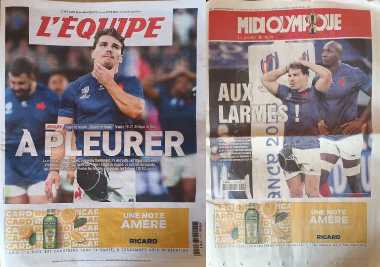 Las portadas de L'Equipe y Midi Olympique reflejan el dolor de una nación