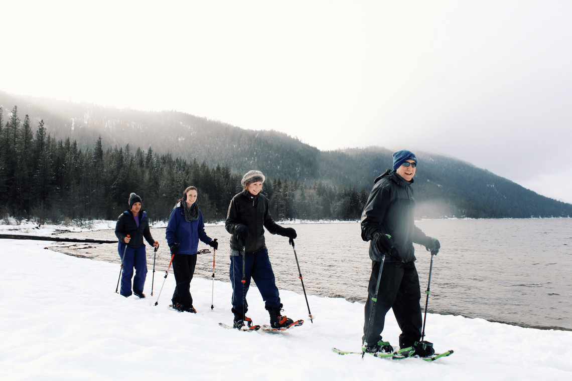 Hikers use snowshows in the winter at Lake Wenatchee State Park.