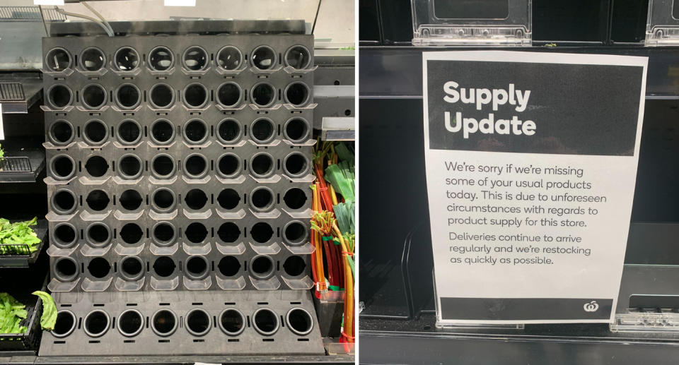 There was little sign of leaves in several Woolworths stores on Monday. Source: Supplied/ Yahoo News Australia