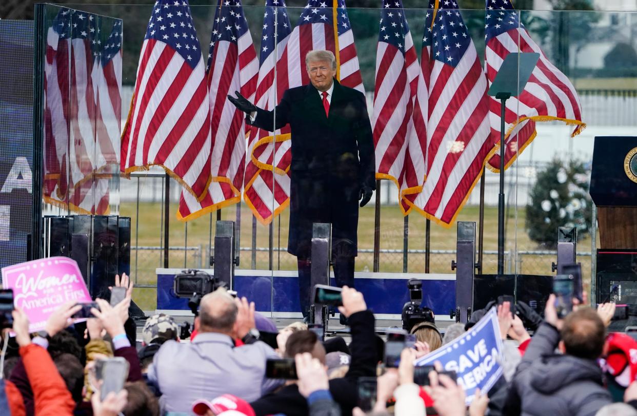 Donald Trump at the ‘stop the steal’ rally on Wednesday before pro-Trump mobs stormed the US Capitol  (AP)