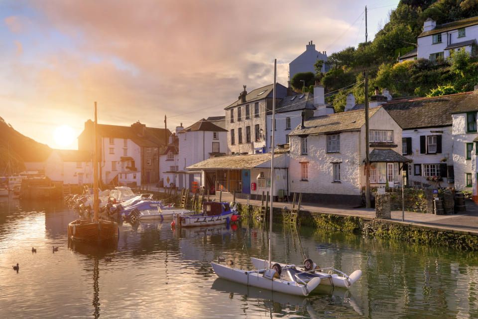 Sunrise at the cornish fishing village of Polperro, England.