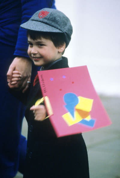 4 Years Old<br><br>Prince William leaves carrying his work after his first day at Wetherby School on January 15, 1987 in London, England.