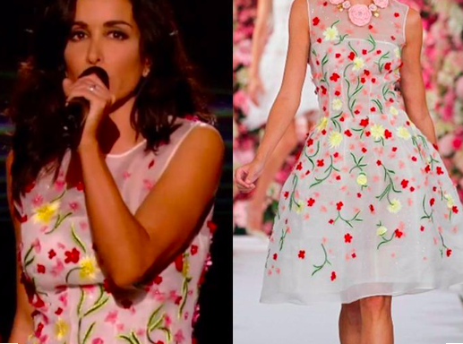 <p>Pour la finale de la saison 4, Jenifer porte une robe créée par le célèbre styliste dominicain. Un modèle aux couleurs printanières avec des broderies aux motifs fleuris qui fait l’unanimité. </p>