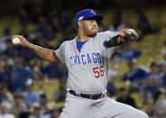 Oct 19, 2016; Los Angeles, CA, USA; Chicago Cubs relief pitcher Hector Rondon throws a pitch against the Los Angeles Dodgers in the 9th inning during game four of the 2016 NLCS playoff baseball series at Dodger Stadium. Mandatory Credit: Richard Mackson-USA TODAY Sports