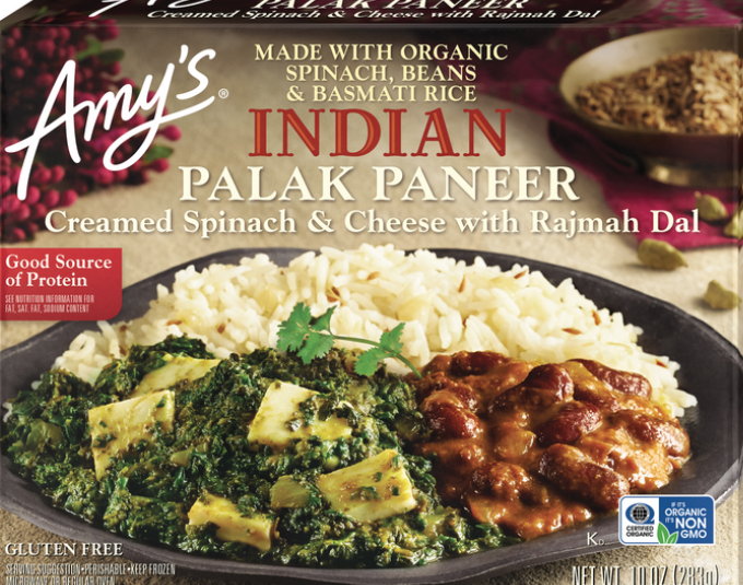 A frozen Palak Paneer meal.