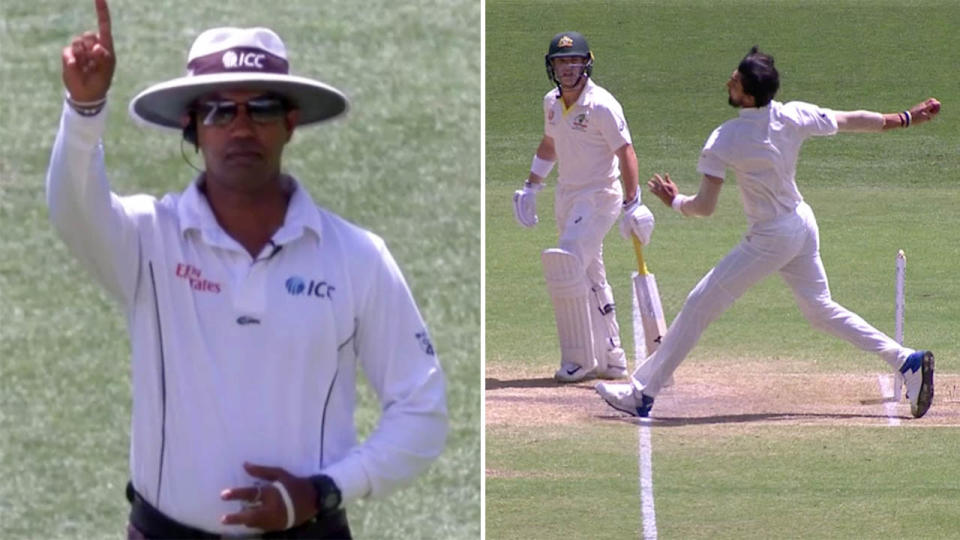 Ishant’s blunder saved Finch. Image: Channel 7
