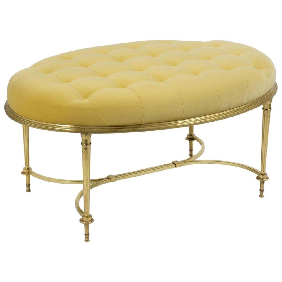 13) Brass Mid-Century Tufted Bench