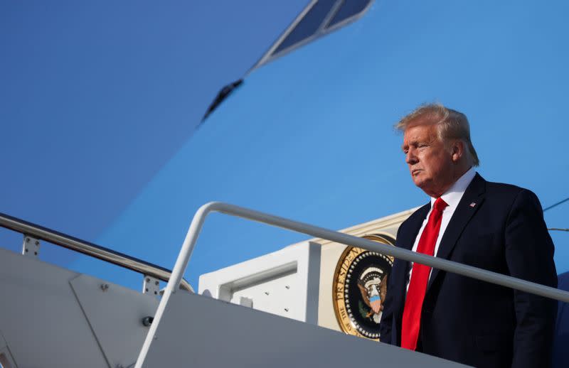 U.S. President Trump returns to Washington after travel to the Kennedy Space Center in Florida at Joint Base Andrews in Maryland