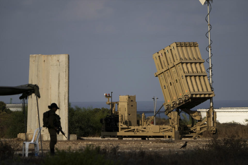 FILE - A battery of Israel's Iron Dome defense missile system, deployed to intercept rockets, sits in Ashkelon, southern Israel, Aug. 7, 2022. Israel is vowing to retaliate against Iran, risking further expanding the shadow war between the two foes into a direct conflict after an Iranian attack over the weekend sent hundreds of drones and missiles toward Israel. (AP Photo/Ariel Schalit, File)