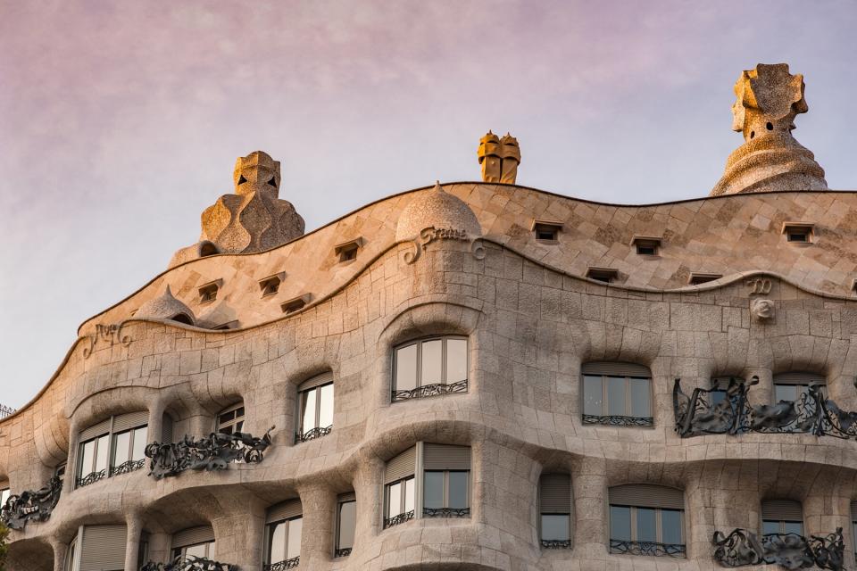 Waves and sculptural building details of La Pedrera, Casa Mila in Barcelona, Spain.