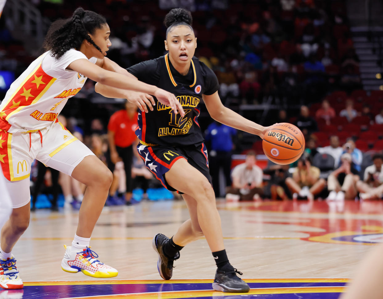 JuJu Watkins, shown during the 2023 McDonald's All-American Game in March, will provide a boost for USC coming in as the No. 1 recruit. (Photo by Michael Hickey/Getty Images)