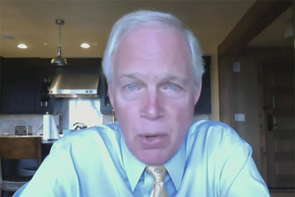 In this image from video, Committee chairman Sen. Ron Johnson, R-Wisc., speaks during a virtual hearing before the Senate Governmental Affairs Committee on the U.S. Postal Service during COVID-19 and the upcoming elections, Friday, Aug. 21, 2020 on Capitol Hill in Washington. (US Senate Committee on Homeland Security & Governmental Affairs via AP)
