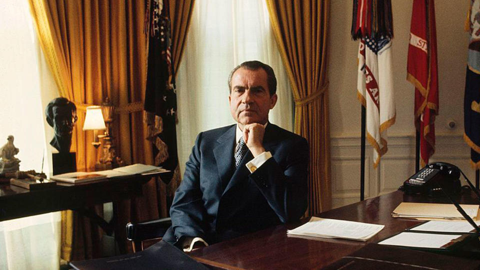 Former US president Richard Nixon in the Oval Office in the 1970s.