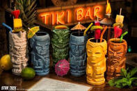 <p>Kirk, Spock, McCoy, a Gorn, a Klingon, and a Mugato boldly go into a tiki bar… (Photo: ThinkGeek) </p>