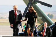 <p>President Donald Trump and first lady Melania Trump hold hands as they arrive at the Naval Air Station Sigonella to visit U.S. troops before returning to Washington D.C. at Sigonella Air Force Base in Sigonella, Sicily, Italy, May 27, 2017. (Photo: Jonathan Ernst/Reuters) </p>