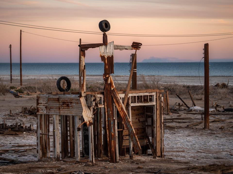 A junk sculpture is seen in Bombay Beach in 2018.