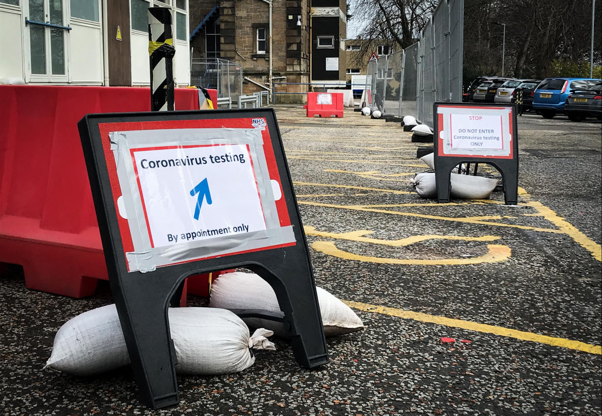 "Drive-in" area for coronavirus testing at the Western General Hospital, Edinburgh.