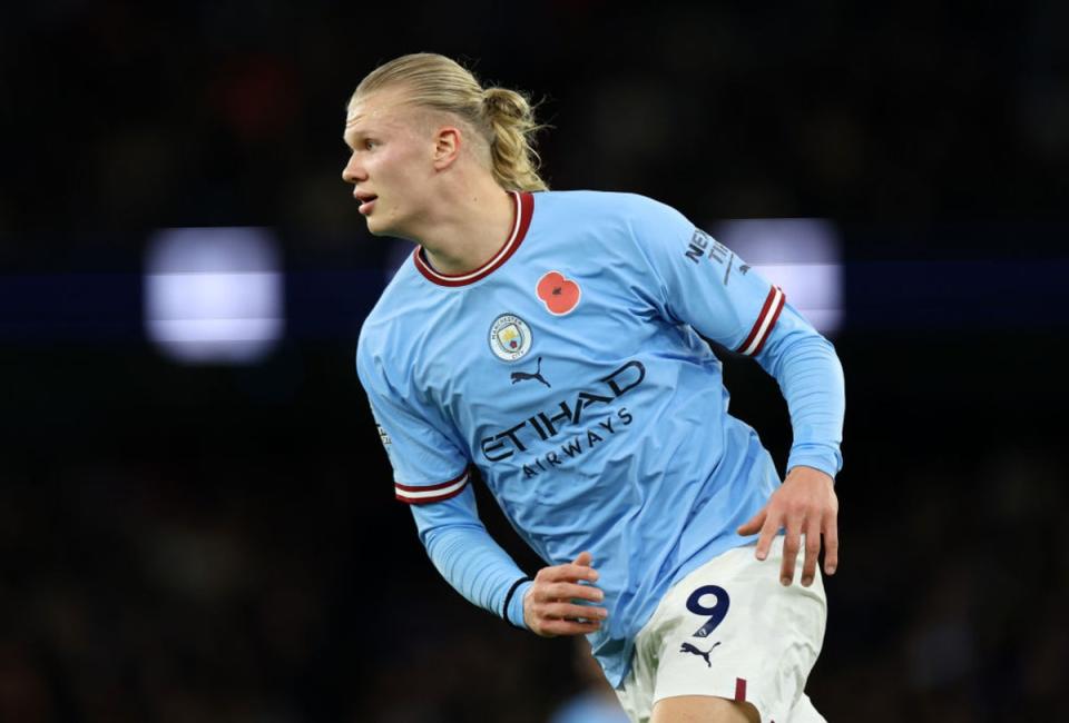 Manchester City striker Erling Haaland is on track to break a major record (Getty Images)