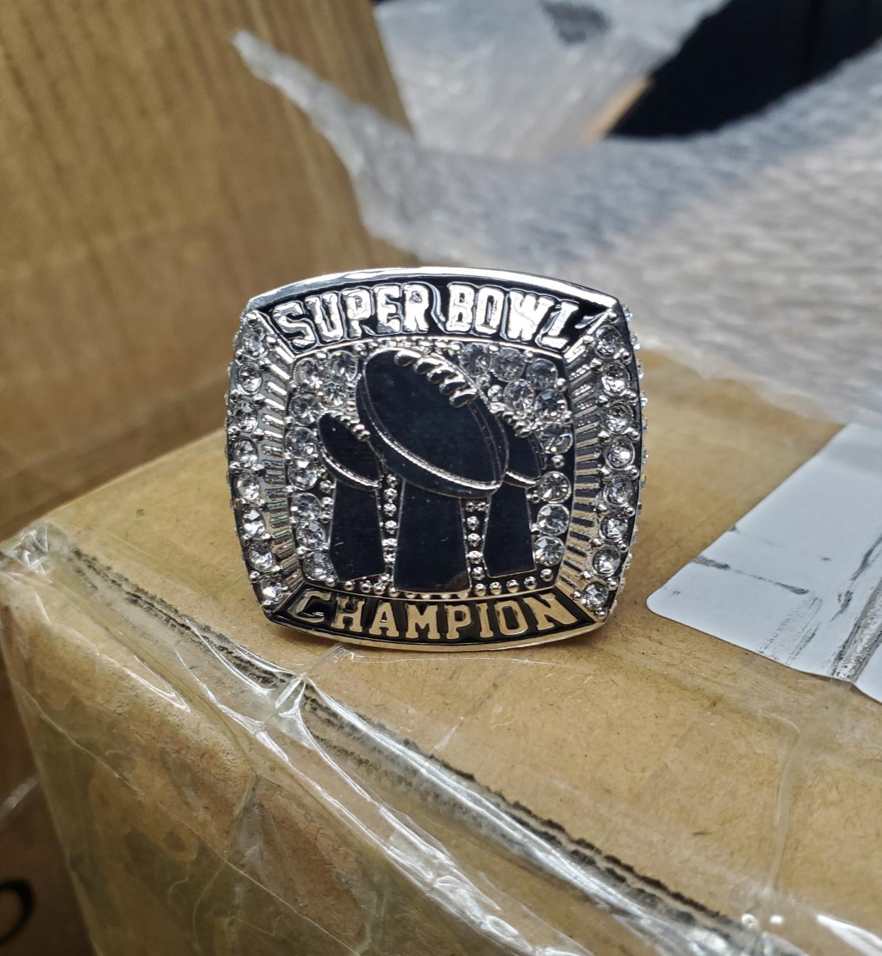 One of the fraudulent Super Bowl rings seized.