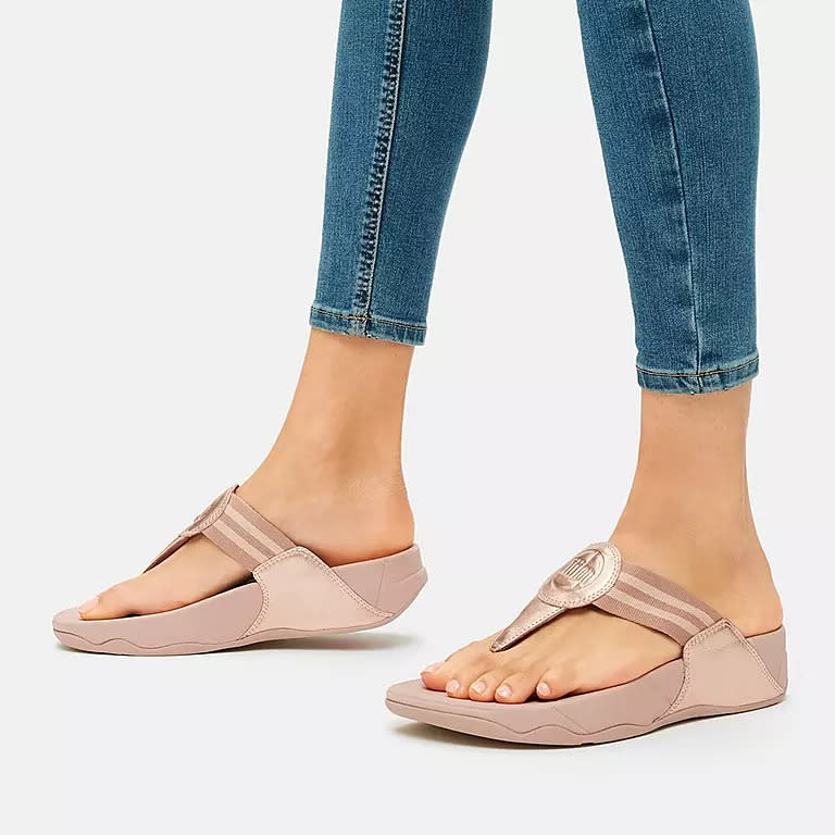 Walkstar Webbing Toe-Post Sandals in Rose Gold. Image via Fitflop.