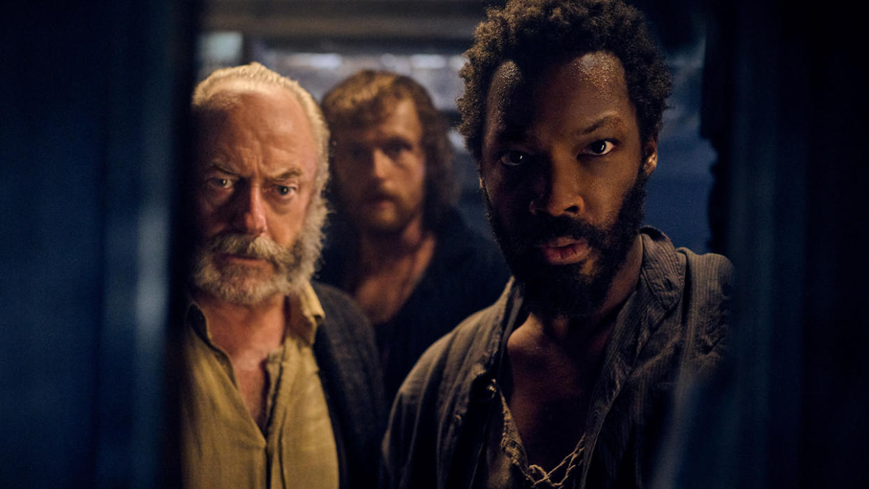  Liam Cunningham and Corey Hawkins in The Last Voyage Of The Demeter 