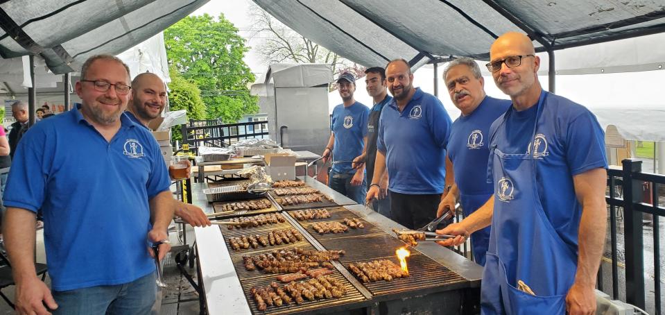 Souvlaki being made at the St. George Greek Orthodox Church festival.