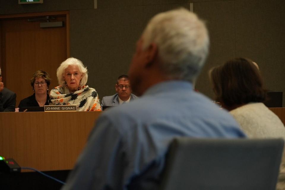 Riverside councillor Jo-Anne Gignac listens to delegates during a discussion about the Wyandotte Street road diet. 