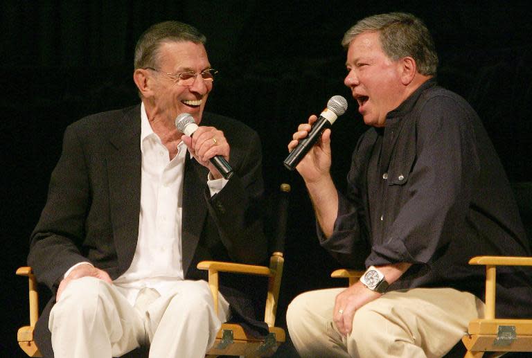 Leonard Nimoy (L) and William Shatner, the actors who portrayed Science Officer Mr Spock and Capt James T Kirk, respectively, in the original Star Trek television series, recall memories of filming the show in Las Vegas, Nevada, August 19, 2006