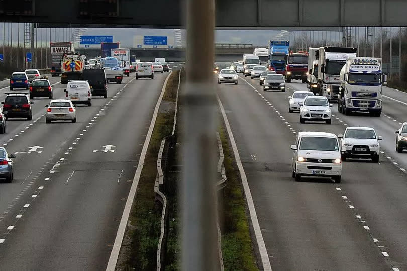 Vehicles travel along the M1 motorway near Nottingham.