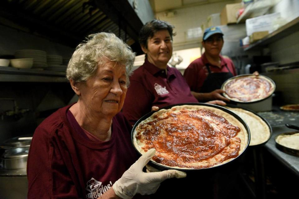 In 2022, Bradenton’s icon of family dining, Demetrios’ Pizza House, closed its doors. The owners said they are grateful to the community, but they want to have time for their family. Helen Sokos, Paula Louder, and Herman German make pizzas.