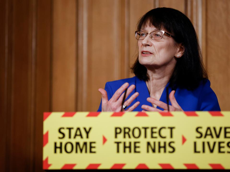 Britain's Deputy Chief Medical Officer for England Jenny Harries speaks during a virtual news conference with Education Secretary Gavin Williamson (not pictured) at 10 Downing Street (REUTERS)