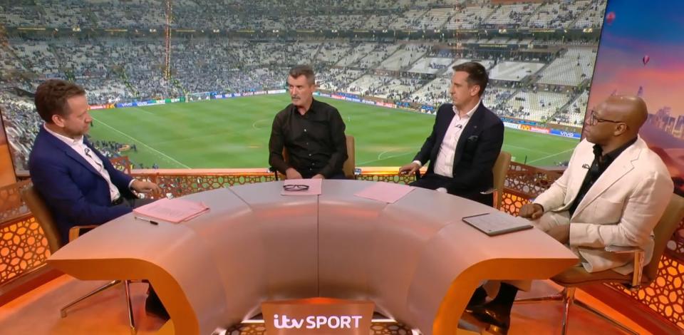 Roy Keane, Gary Neville and Ian Wright all spoke out on Qatar controversies. (ITV Sport)