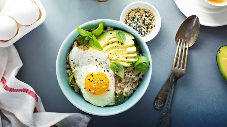 oatmeal with fried egg and avocado