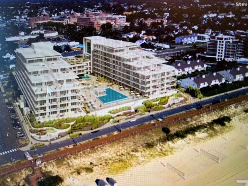 A conceptual design of a proposed condominium development at 390 Ocean Avenue in Long Branch, the site of the former Seaview Towers.