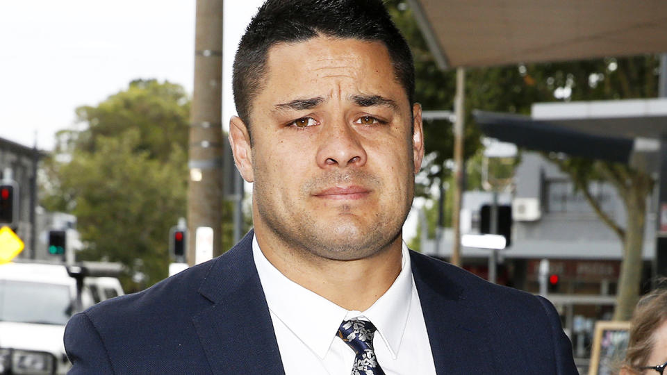 Jarryd Hayne, pictured here arriving at Newcastle Court on Monday.