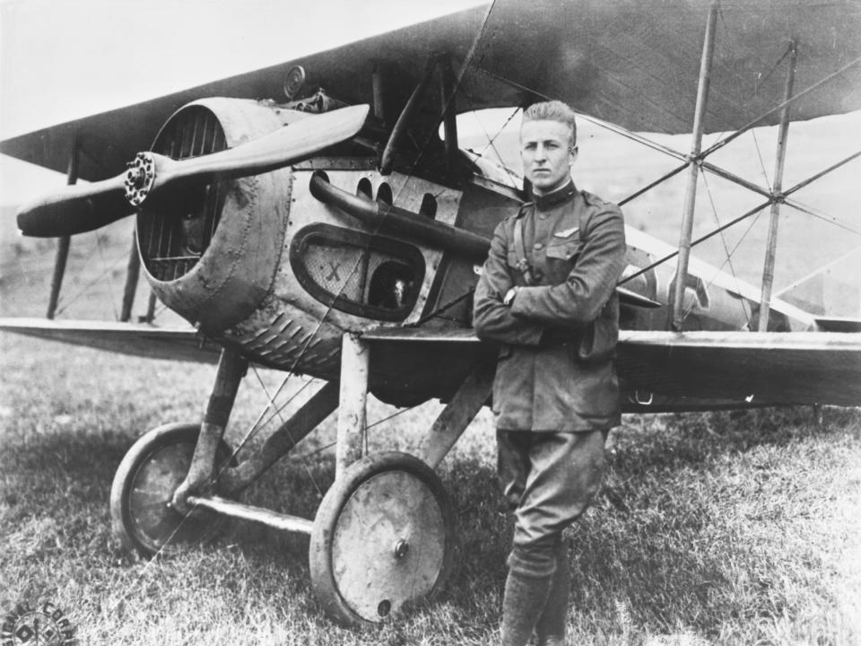 American World War I fighter ace, Frank Luke Jr (1897 - 1918), with his SPAD S.XIII biplane, France, 18th September 1918.