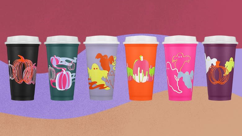 Starbucks' Halloween cups lined up