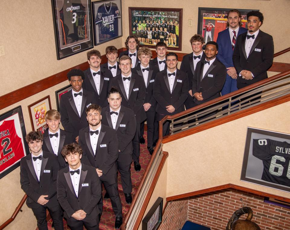 The Greater Cincinnati Chapter of the National Football Foundation honored 14 local senior high school football players and four local college football players Thursday night at its annual scholar-athlete banquet at the Montgomery Inn in Montgomery, Ohio Thursday, Feb. 23, 2023.