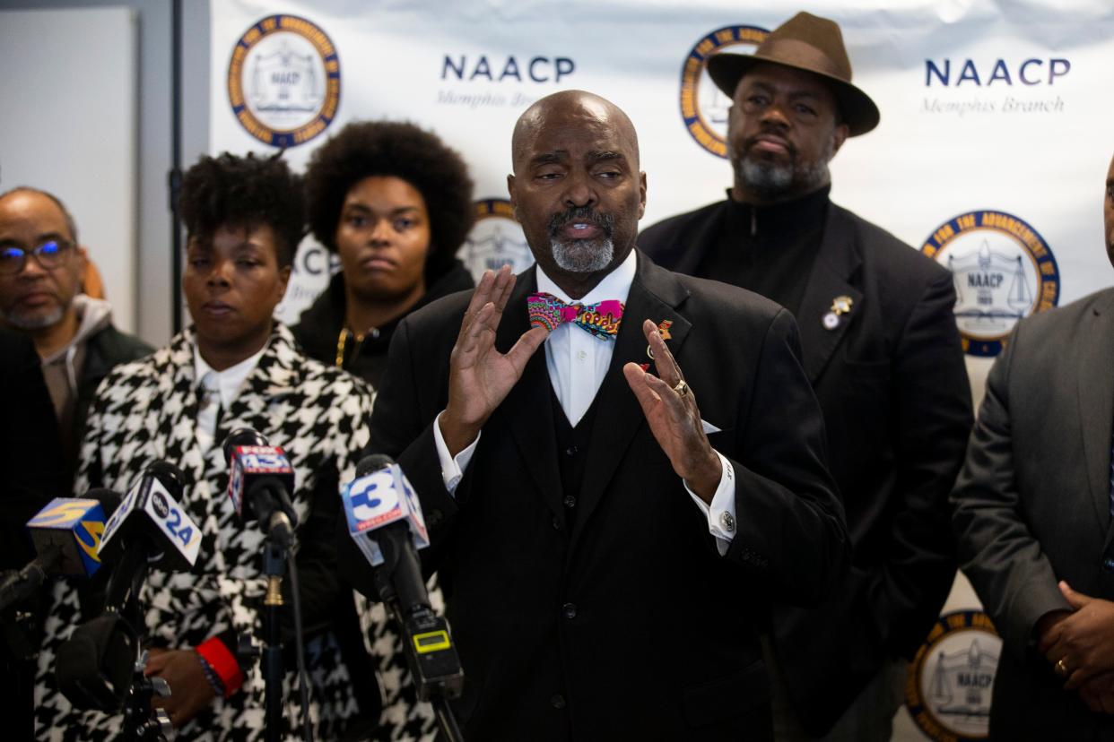 State Rep. G.A. Hardaway speaks at a press conference of local organizers, elected officials, attorneys and activists calling for a Department of Justice pattern-or-practice investigation into the Memphis Police Department at the NAACP Memphis Branch on Friday, February 17, 2023. 