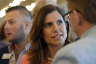 U.S. Rep. Nancy Mace speaks with supporters after receiving public support for her campaign from former state Rep. Katie Arrington on Thursday, June 16, 2022, in Charleston, S.C. Mace defeated the Trump-backed Arrington in South Carolina's 1st District Republican primary on Tuesday. (AP Photo/Meg Kinnard)