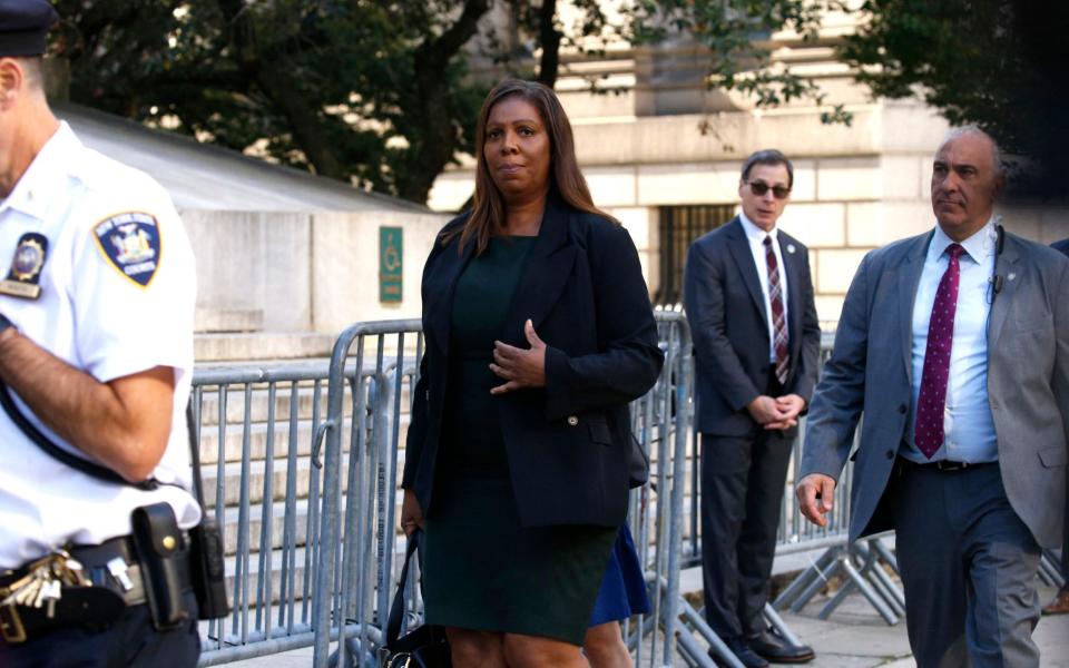 New York State Attorney General Letitia James arrives at the courthouse for the second day of the civil fraud trial