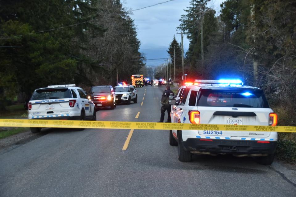 Surrey RCMP say one officer was taken to hospital and one suspect was treated for minor dog bite injuries after a stolen vehicle and police vehicle collided on Sunday.