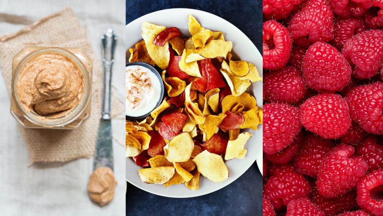  L-R: nut butter; vegetable crips; raspberries. 