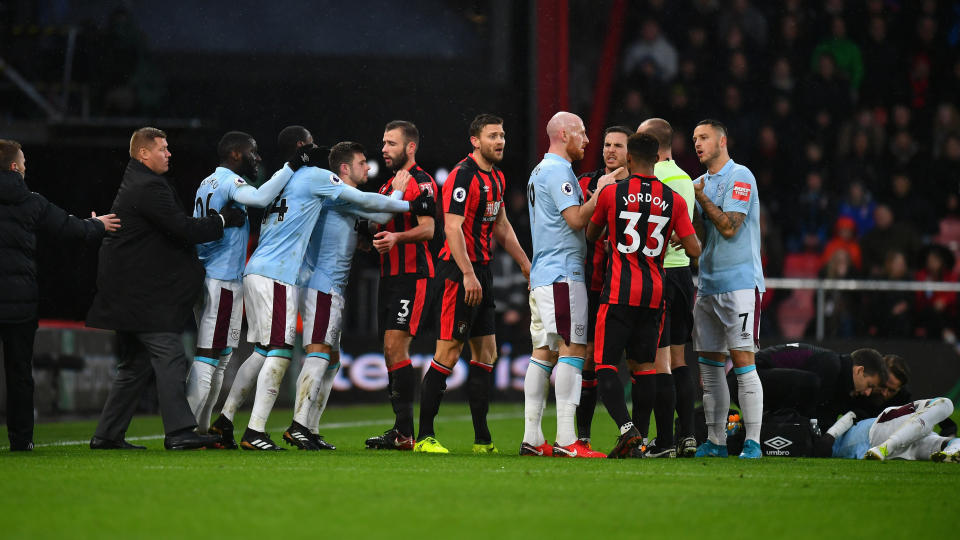 Simon Francis was the centre of a kerfuffle due to his high boot of Cheikhou Kouyaté. He perhaps fortunately escaped with just a booking.