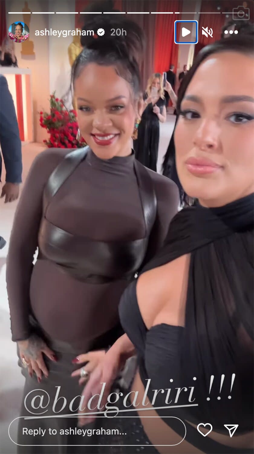 Pregnant Rihanna Smiles and Holds Her Bump in Fun Selfie with Ashley Graham at Oscars 2023