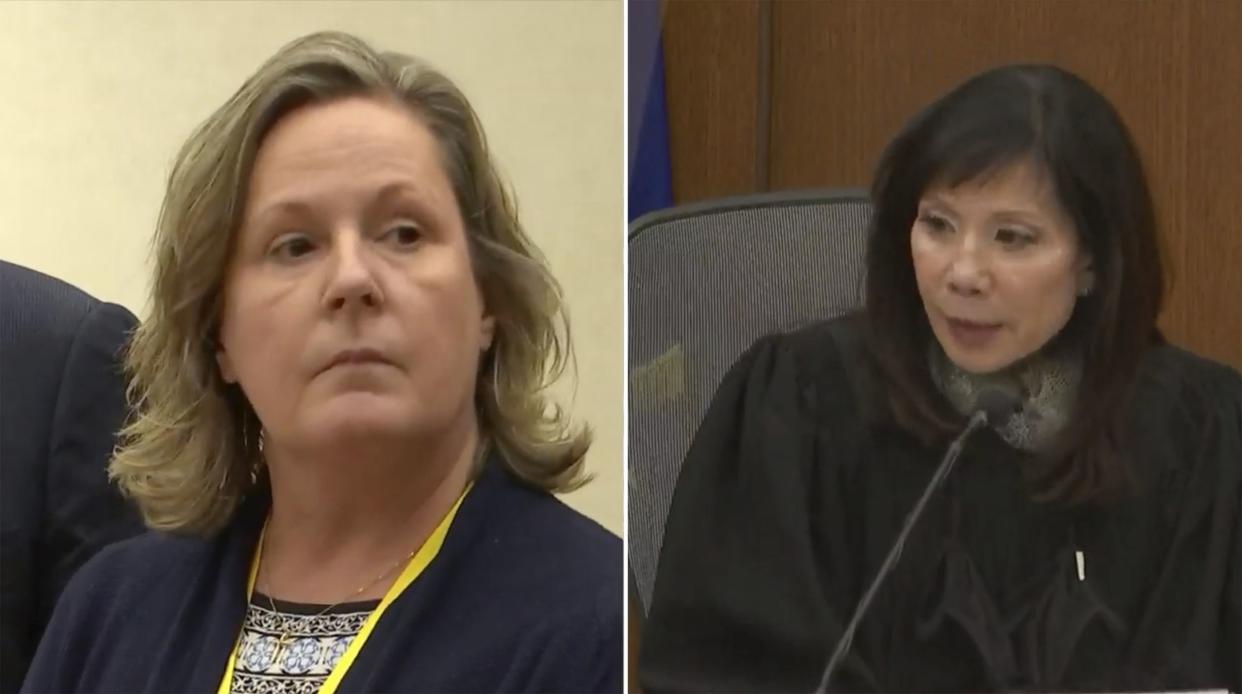 Former Brooklyn Center police Officer Kim Potter reacts as Hennepin County Judge Regina Chu reads the verdict on Thursday, Dec. 23, at the Hennepin County Courthouse in Minneapolis, Minn. 