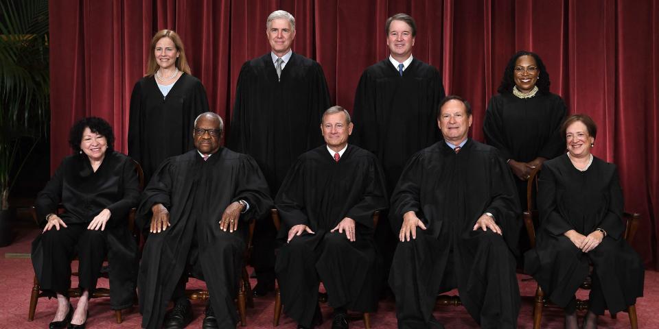 Justices of the U.S. Supreme Court during a formal group photograph at the Supreme Court in Washington, D.C. on Friday, Oct. 7, 2022.