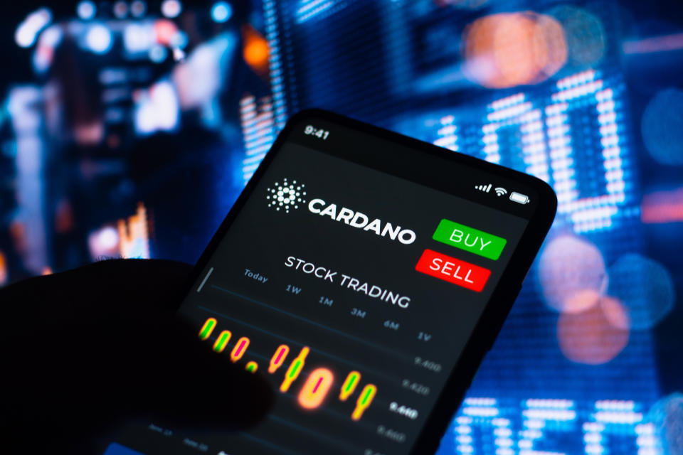 BRAZIL - 2022/06/20: In this photo illustration, the stock trading graph of Cardano (ADA) seen on a smartphone screen. (Photo Illustration by Rafael Henrique/SOPA Images/LightRocket via Getty Images)